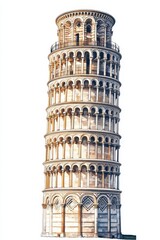 Isolated Italian Leaning Tower of Pisa, architectural landmark
