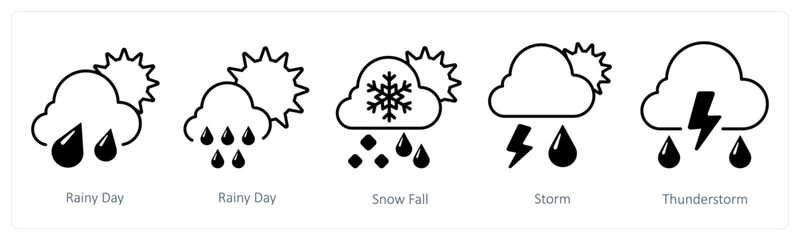 Obraz premium A set of 5 mix icons as rainy day, snowfall, storm