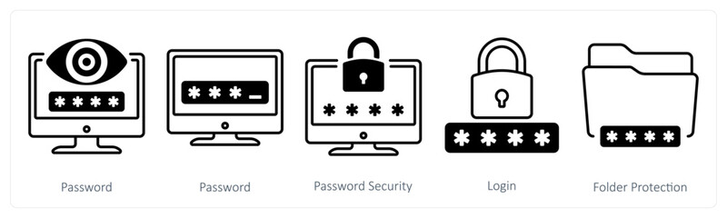 A set of 5 mix icons as password, password security, login