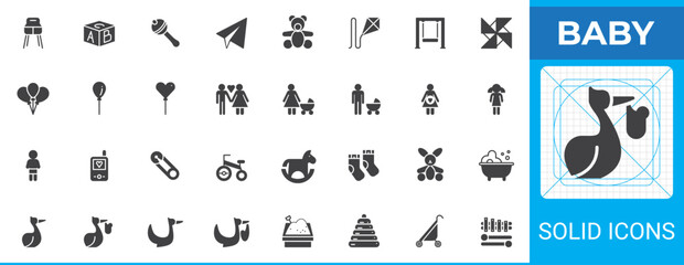 Baby solid glyph icons set pack