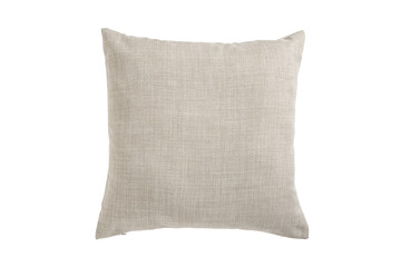 A single textured beige square throw pillow isolated on transparent background
