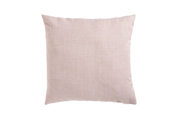 Soft textured blush pink square cushion isolated on transparent background