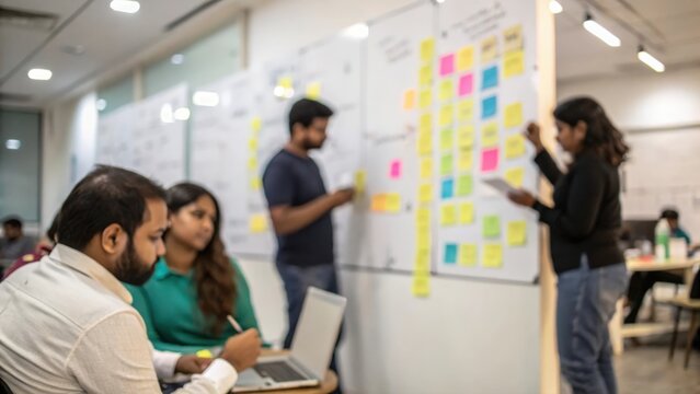 Indian tech startup team aligning goals during brainstorming session
