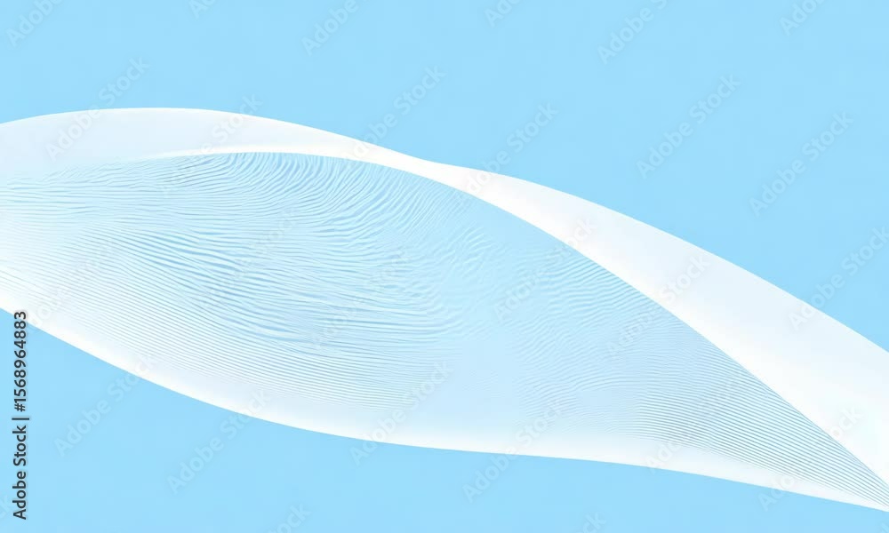 Poster light blue background with a white wavy pattern flowing across the lower right portion of the image