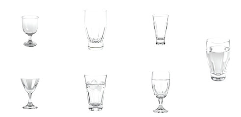 Empty clear crystal wine glasses isolated on a white background, perfect for a celebration drink