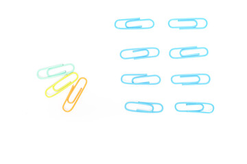Colorful Paper Clips Arranged on White Background for Office or School Supplies