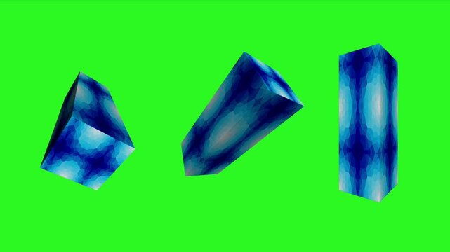 Gemstone Dynamics. Seamless Looping 3D Animation of Textured Blue Crystal. 3D Render of Geometric Blue Objects