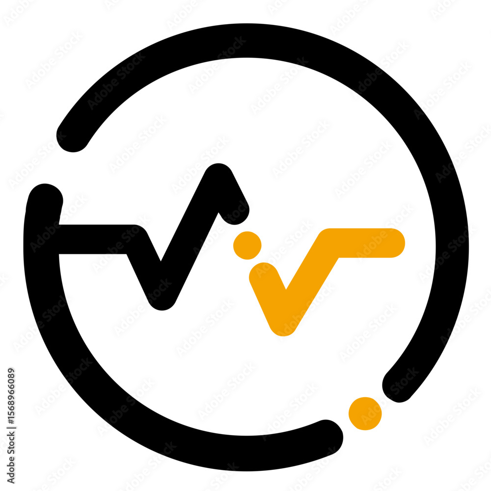 Aufkleber orange abstract symbol with a checkmark and dots on a black background