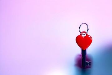 Heart Key Image: Romantic Love, Key to My Heart, Valentine's Day Gift, Red Heart, Key Charm, Love Symbol, Purple Background, Stock Photo
