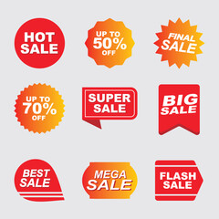 Set labels with inscription sale. Vector flat illustrations. Ad or promo. Shopping concept. Promotion price label mega sale, shop now, special discount, big sale, limited time only, last chance.