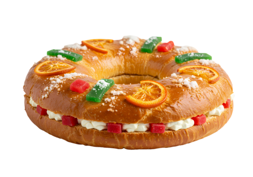 Roscn de Reyes Traditional Spanish Epiphany Cake isolated on transparent baackground