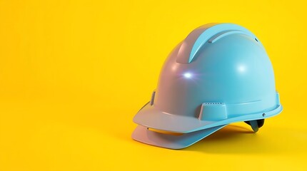 Fototapeta premium Protective construction helmet against a vibrant sunny yellow background