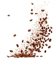 Obraz premium Roasted Coffee Beans Falling Dark Background