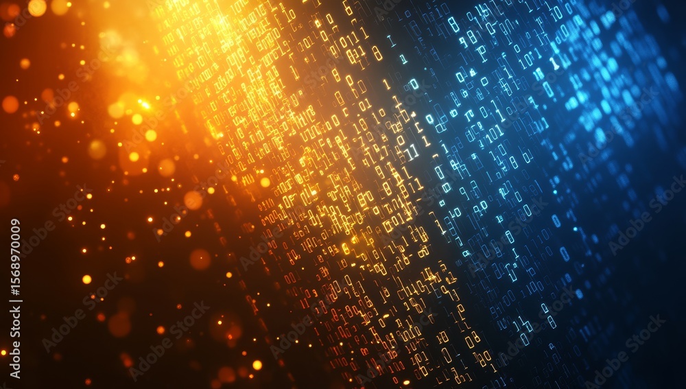 Aufkleber binary code digital graphic with warm light, abstract background