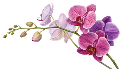 Obraz premium A branch of purple and pink orchid flowers isolated on transparent background