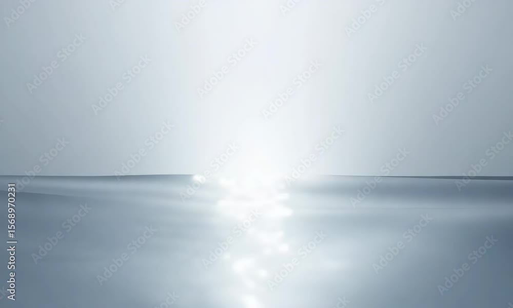 Poster a serene view of water surface with shimmering light reflecting off the gentle waves in soft hues