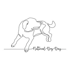One continuous line drawing of National Dog Day vector illustration. National Dog Day themes design concept in simple linear continuous line. Dog animal design for your campaign and business purpose.