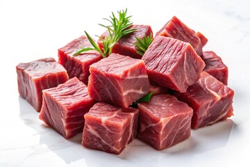 A pile of meat with a bunch of green herbs on top