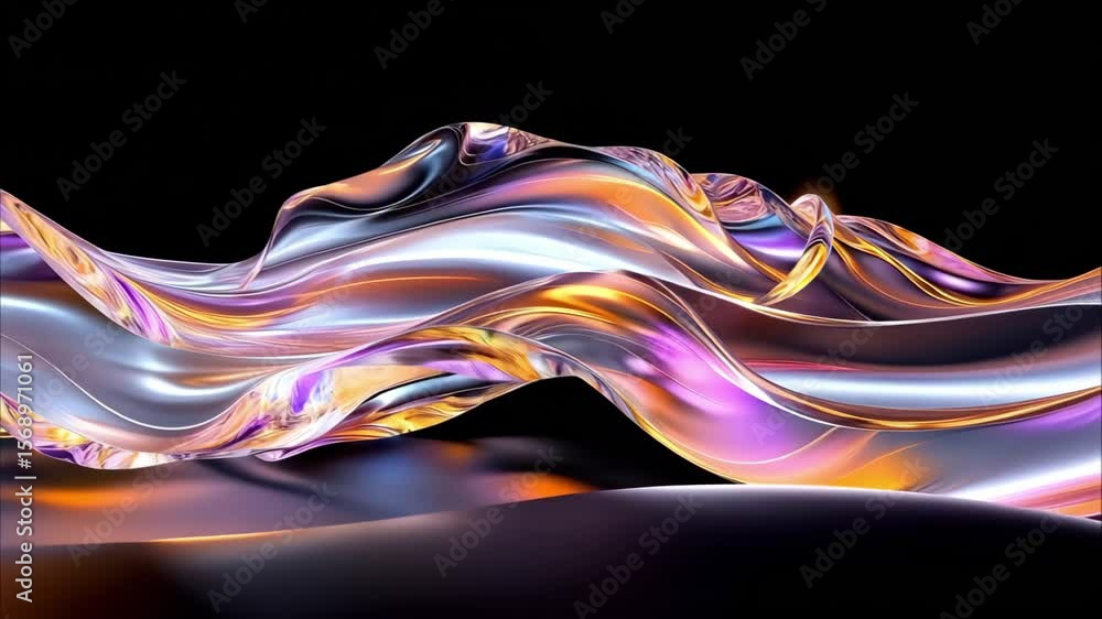 Poster a colorful, flowing abstract design with smooth curves and a luminous appearance, resembling fabric 