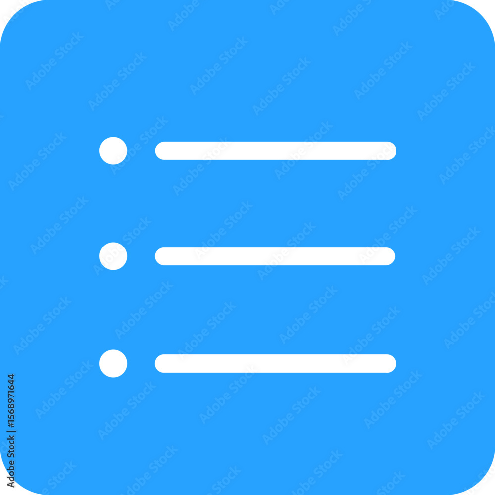 Poster simple blue square icon with three horizontal black lines and bullet points