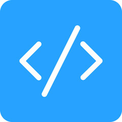 Simple black angle brackets and forward slash icon on a bright blue background