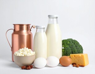 dairy products on white background 