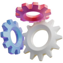 3d illustration icon of three gears in blue, red and white isolated on transparent background.