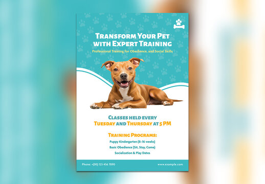 Editable Pet Training Flyer Template &ndash; Cute Dog Obedience School Poster in Teal and White Design