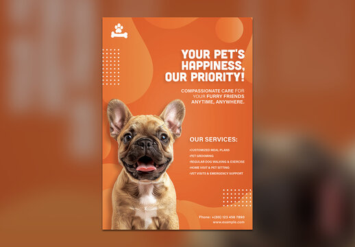 Pet Care Services Flyer Template &ndash; Dog Grooming, Sitting & Walking Poster, A4 Layout

