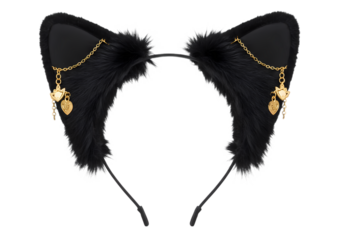 Black Cat Ear Headband with Gold Accents isolated on transparent background