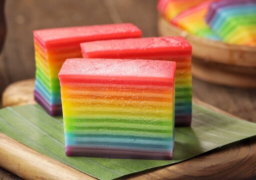Rainbow Lapis Cake is made from tapioca flour, wheat flour, granulated sugar and coconut milk