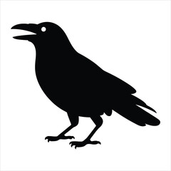 Silhouette of a Crow Vector Illustration, Black and White Bird Graphic