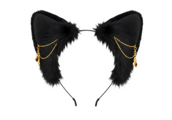 Black Cat Ear Headband with Gold Accents isolated on transparent background