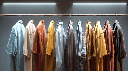 A collection of colorful tie dye shirts displayed

