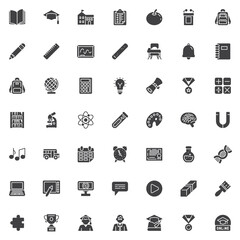 Education and School solid glyph icon set