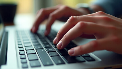 Close-Up of Hands Typing on Laptop Keyboard – Digital Work and Productivity Concept

