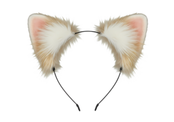 Creamy Beige Faux Fur Animal Ear Headband Playful Accessory for Cosplay or Fashion isolated on transparent background