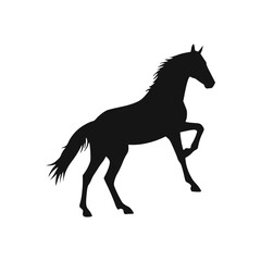 Obraz premium Silhouette of a horse rearing up on its hind legs against a white background.
