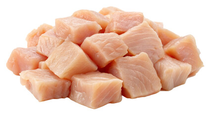 Raw chicken cubes isolated on transparent background