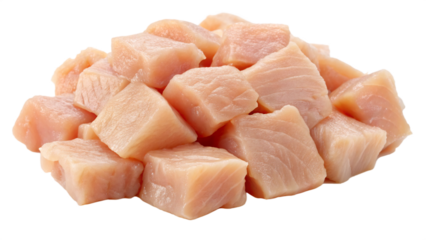Raw chicken cubes isolated on transparent background