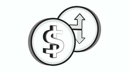 Obraz premium Two coins representing currency exchange with dollar sign and up down arrows design element