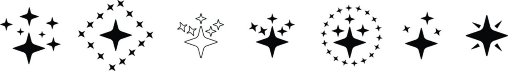 Collection of sparkling starbursts illustrations with simple silhouette designs
