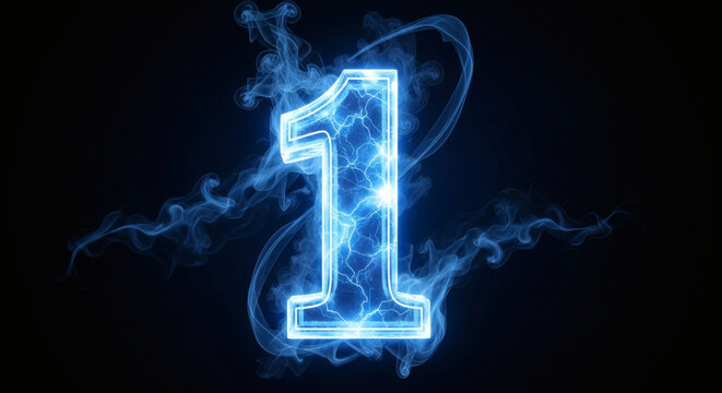 Glowing Blue Number One with Smoke Effect Abstract Digital Art