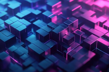 Obraz premium Abstract neon cubes, city-like, glowing, technology