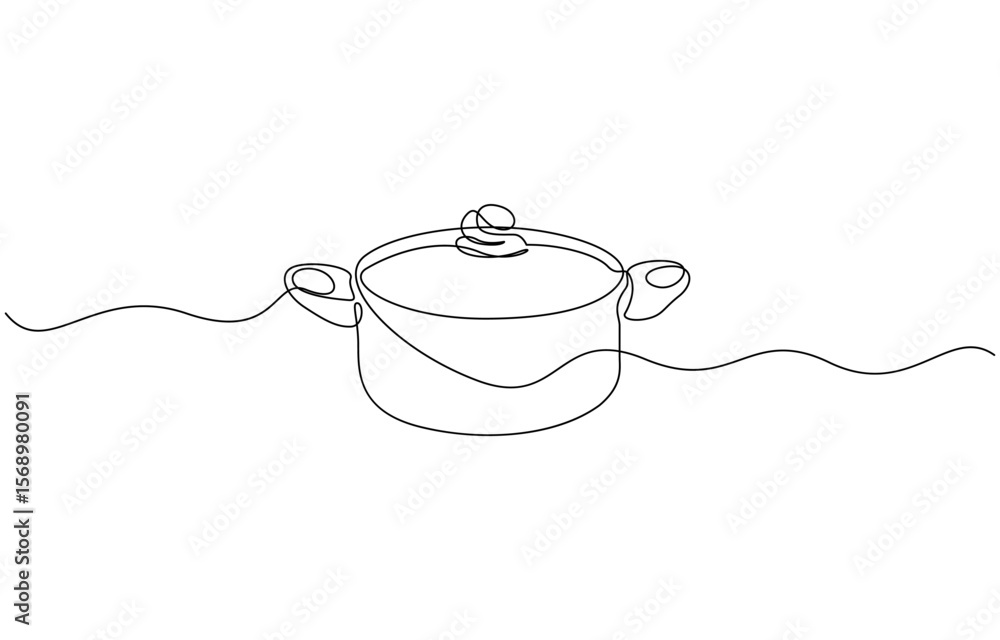 Poster continuous one line drawing of big pan isolated on white background, linear style vector illustratio