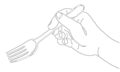 Hand holding a fork. Retro Y2K pixel 8bit style. Vector illustration.