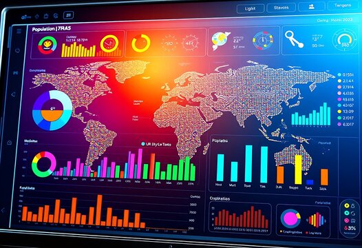 Colorful Infographic Interface with Global Charts