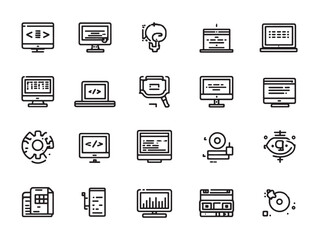 Minimalist coding screen line art vector illustration design