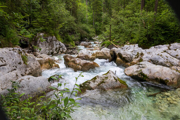 Wsserlauf im Zauberwald am Hintersee in den Alpen bei Berchtesgarden in Deutschland