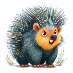 Watercolor Portrait of a Glaring Porcupine with Flat Spines A Detailed Artistic Study of a Wild Animal